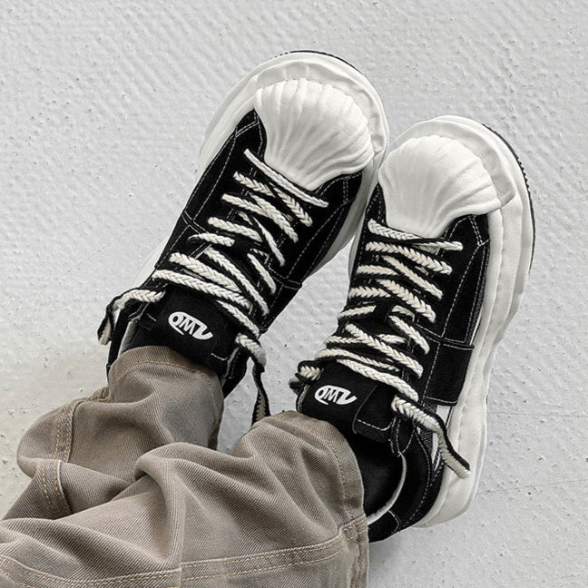 Melted platform sneakers black grey round toe chunky skater shoes grunge rapper trainers