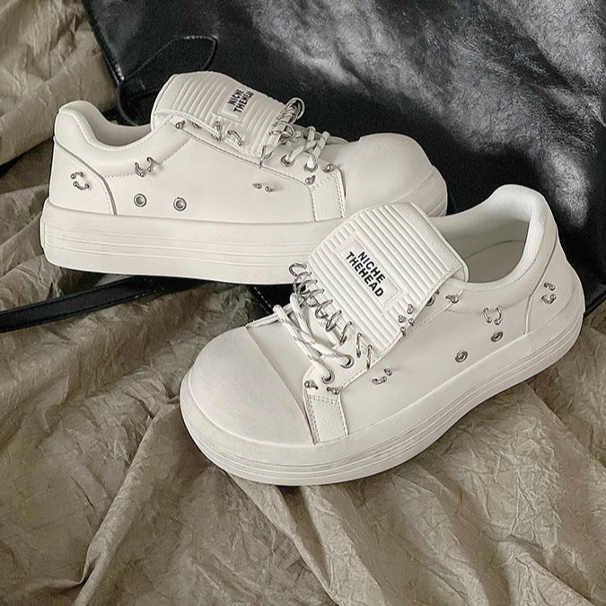 Chunky sole studded sneakers white 90s style grunge platform trainers old school punk shoes (Copy)