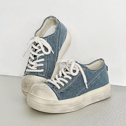 Denim sneakers off white round toe chunky skater shoes grunge platform trainers