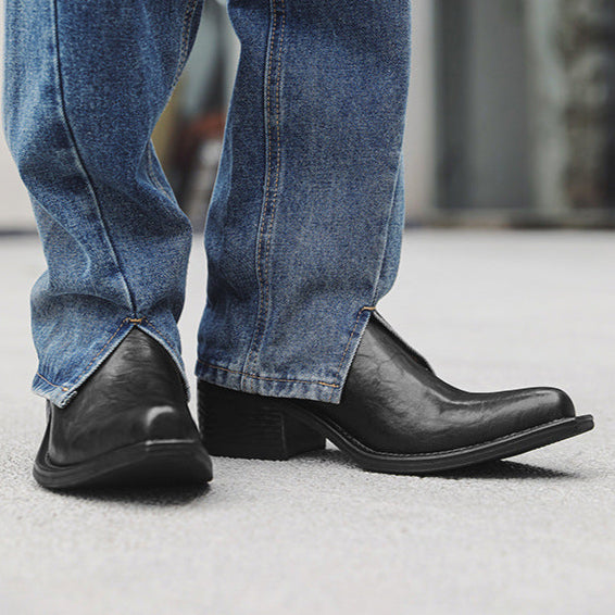 J toe unisex boots faux leather cowboy shoes high heel pointy toe Chelsea boot