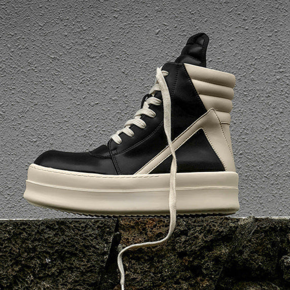 Colour block platform boots faux leather black catwalk punk shoes big sole grunge trainers 00s style