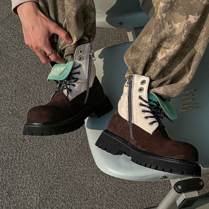 Grunge work boots brown suede finish hiking shoes edgy mountain trainers