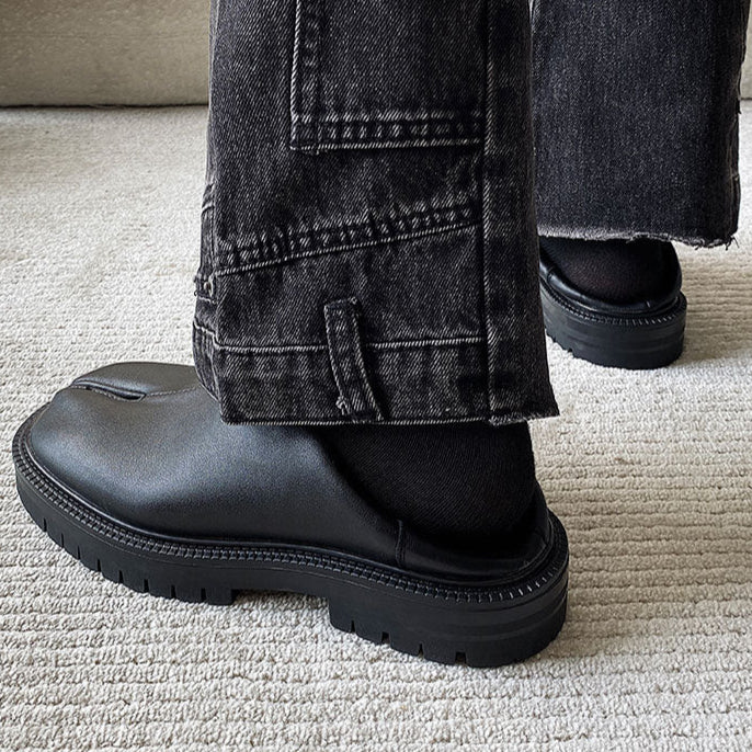 Slip on Tabi shoes black inner leather smart style split toe loafers lightweight edgy outdoor mules