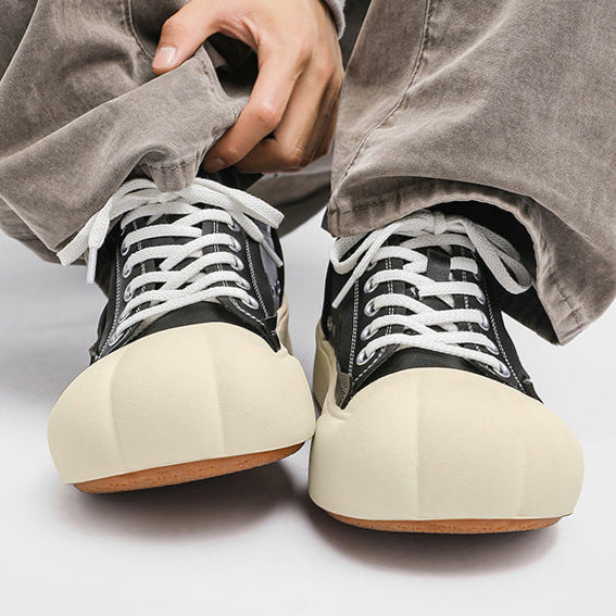 Platform faux leather sneakers black futuristic round toe chunky sole skater shoes grunge punk trainers