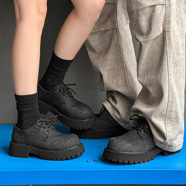 Distressed denim Derby shoes grey ripped grunge jean boots classic smart retro sneakers