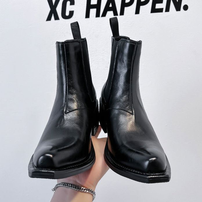 J toe unisex boots faux leather cowboy shoes high heel pointy catwalk Chelsea boot