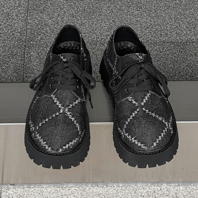 Distressed denim smart shoes grey ripped grunge Derby boots classic smart retro sneakers