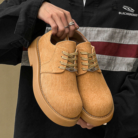 Velvet finish Derby shoes brown textured chunky sole brogues catwalk shoes preppy fashion