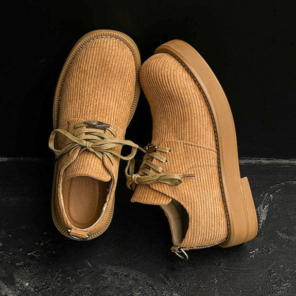 Velvet finish Derby shoes brown textured chunky sole brogues catwalk shoes preppy fashion