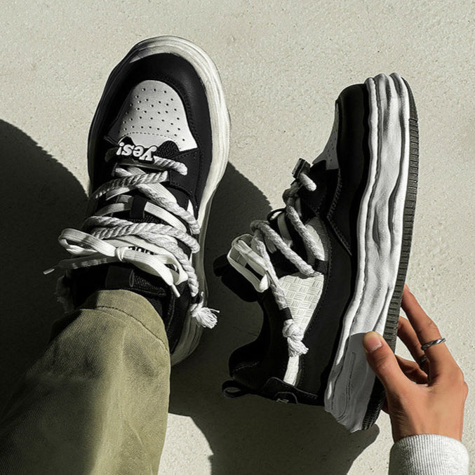 Melted platform sneakers black round toe chunky skater shoes grunge hip-hop trainers