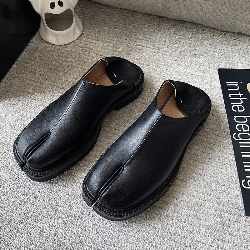 Slip on Tabi shoes black inner leather smart style split toe loafers lightweight edgy outdoor mules