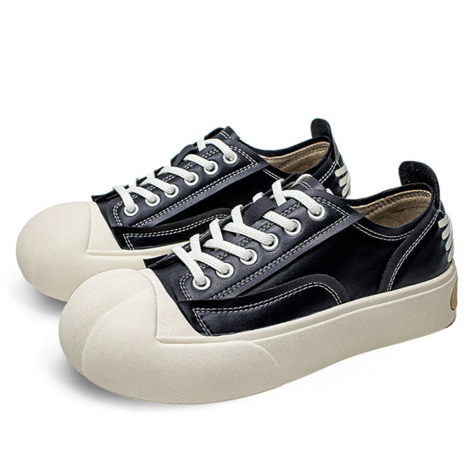 Platform faux leather sneakers grey futuristic round toe chunky sole skater shoes grunge punk trainers