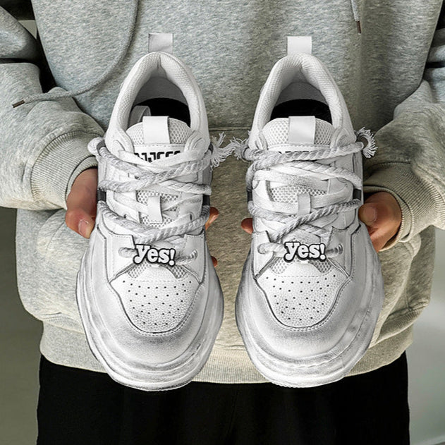 Melted platform sneakers white round toe chunky skater shoes grunge rapper trainers