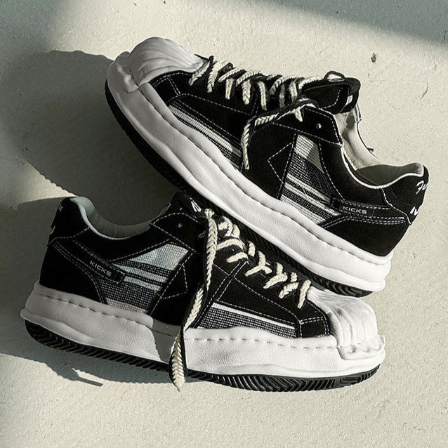 Melted platform sneakers black grey round toe chunky skater shoes grunge rapper trainers