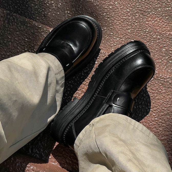 Square toe brogue boots black faux leather chunky sole boat shoes catwalk grunge fashion