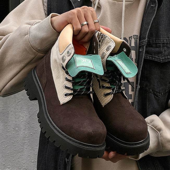 Grunge work boots brown suede finish hiking shoes edgy mountain trainers