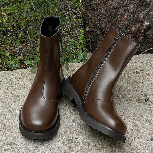 Retro hunter boots brown low sole mountain shoes 00s grunge style faux leather