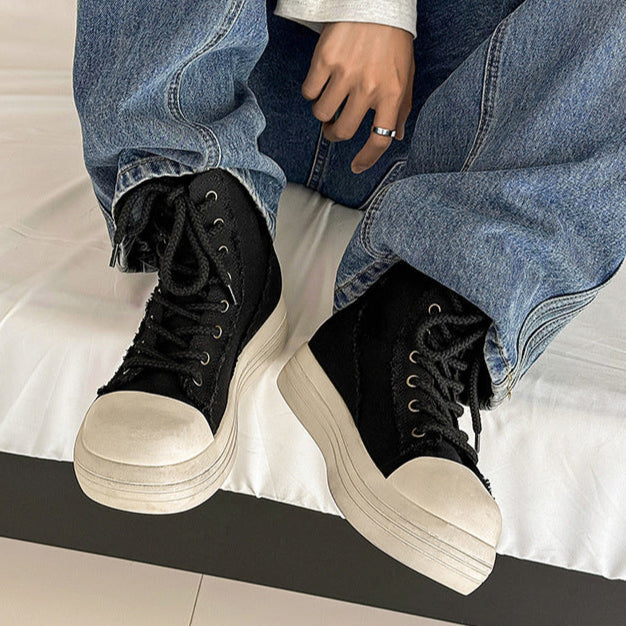 Platform denim boots white platform catwalk jean shoes big sole grunge punk trainers 00s style