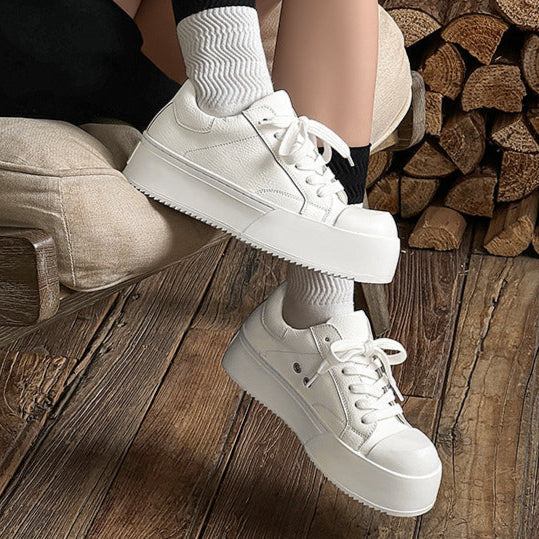 Chunky platform high tops white faux leather sneakers grunge shoes hip-hop trainers 00s style