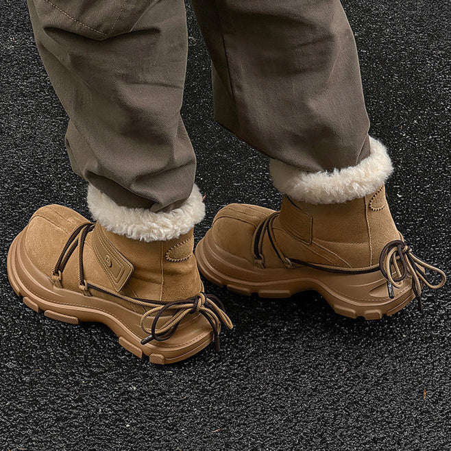 Fluffy lining winter boots brown edgy platform mountain trainers grunge retro skiing shoes
