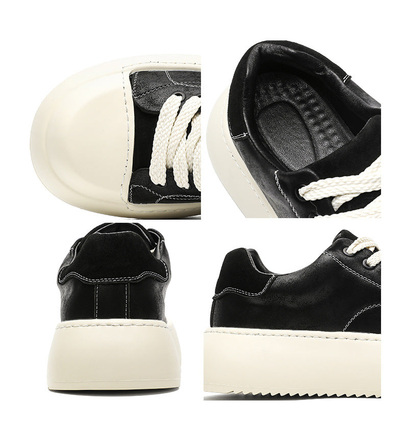 Platform gothic sneakers black faux leather round toe chunky sole skater shoes grunge punk trainers