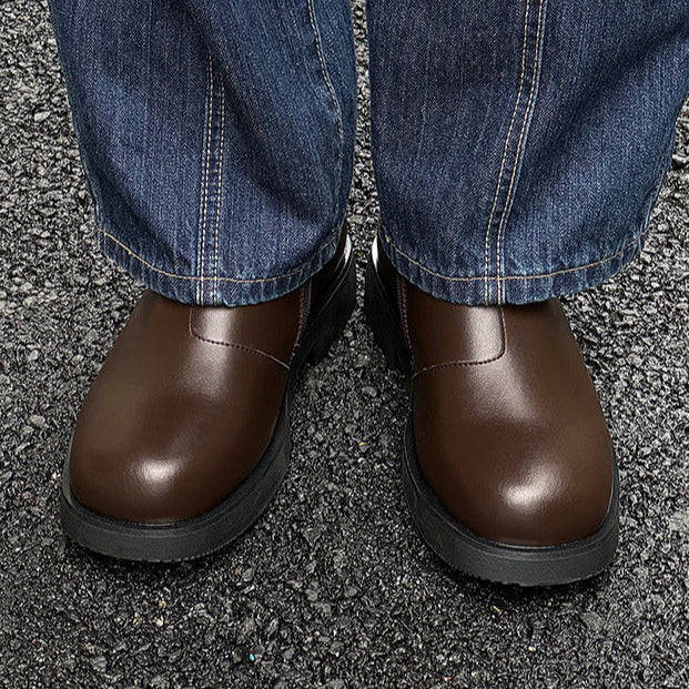 Retro hunter boots brown low sole mountain shoes 00s grunge style faux leather