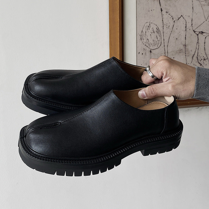 Slip on Tabi shoes black inner leather smart style split toe loafers lightweight edgy outdoor mules