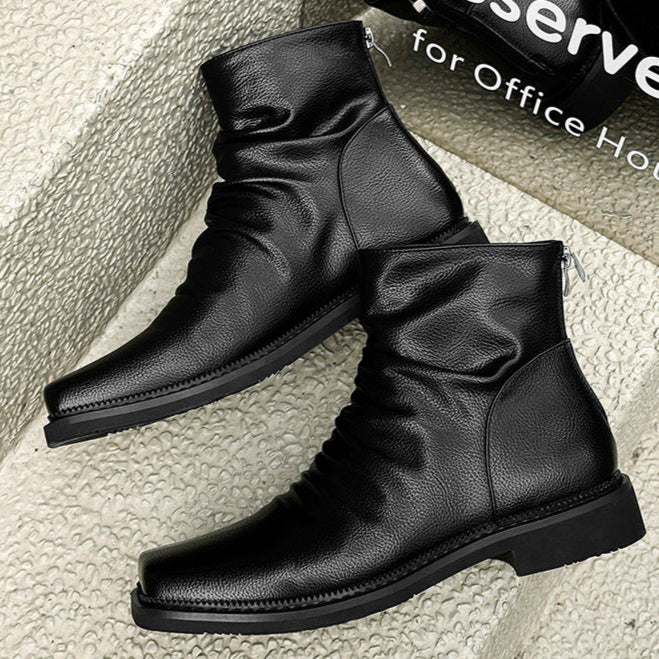 Square toe winkled ankle boots black faux leather flat sole Gothic style shoes grunge punk rocker trainers 80s style