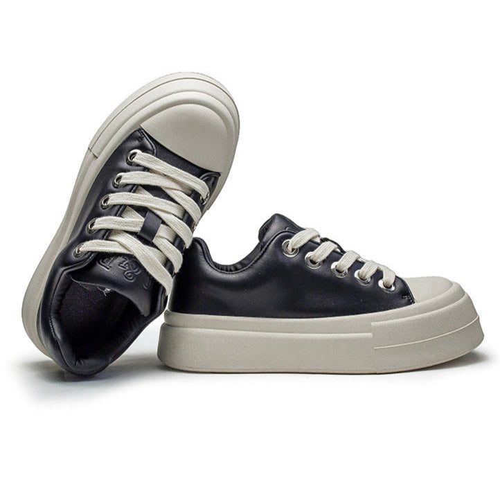 Platform skater shoes black faux leather round toe chunky sole sneakers grunge punk rocker trainers