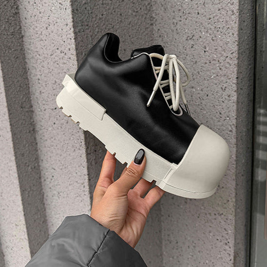 Platform gothic shoes black round toe chunky sole skater sneakers grunge punk faux leather trainers