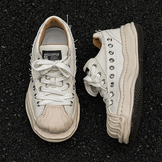 Melted platform sneakers orange round toe chunky skater shoes grunge rapper trainers