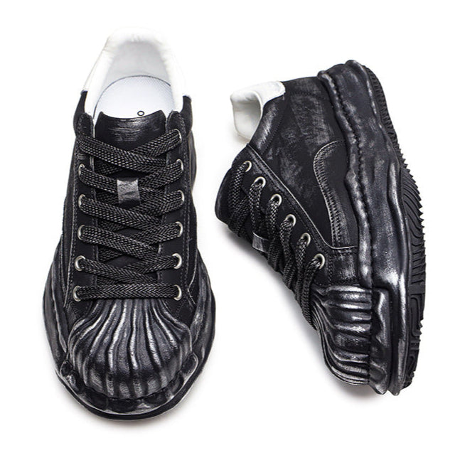 Oil wash melted platform sneakers white round toe chunky skater shoes grunge rapper trainers