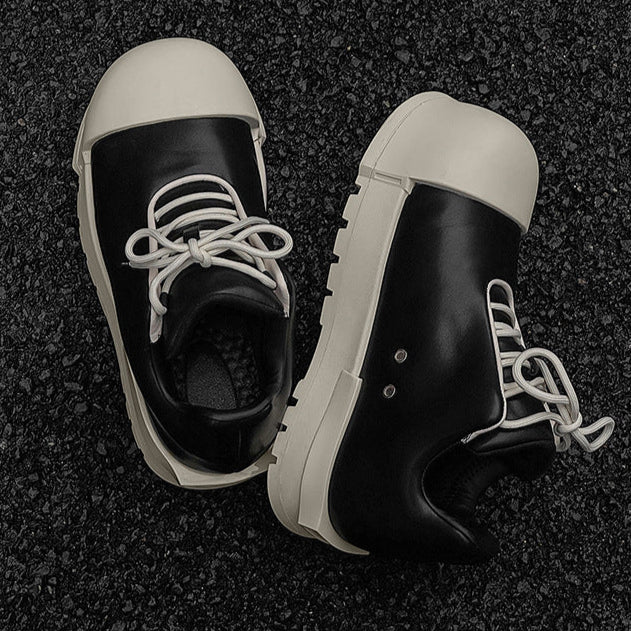 Platform gothic shoes black round toe chunky sole skater sneakers grunge punk faux leather trainers