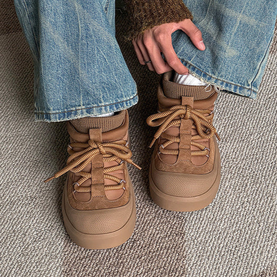 Edgy platform winter boots brown mountain trainers grunge retro skiing shoes