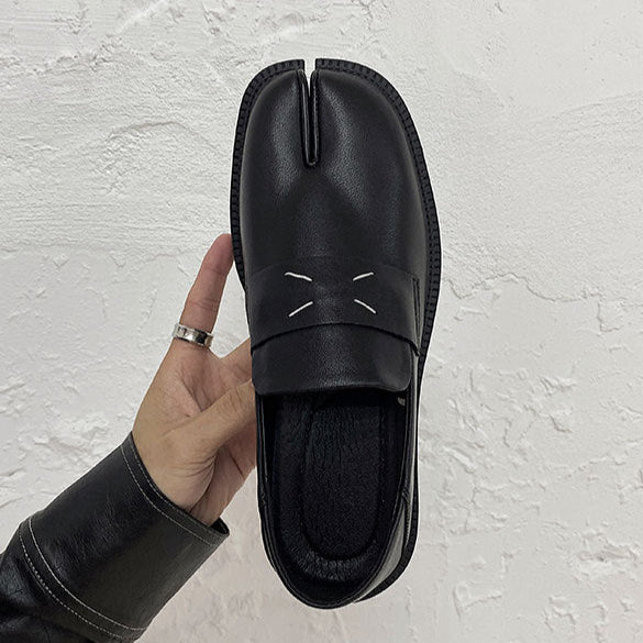 Edgy Tabi platform shoes black new design split toe boots smart style loafers inner leather mules