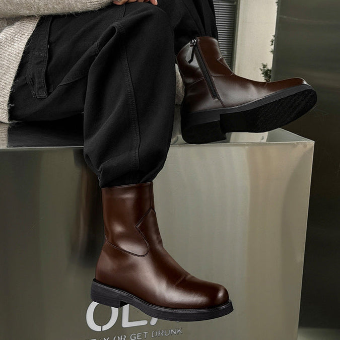 Square toe retro ankle boots black low sole mountain shoes 00s grunge style