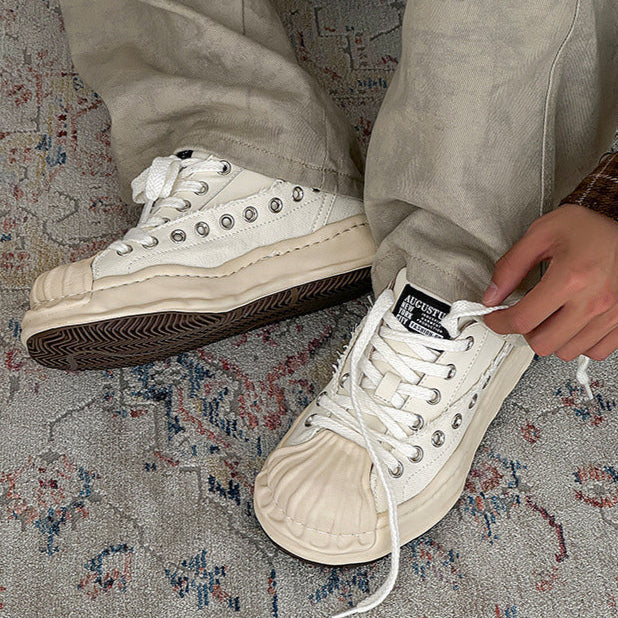 Melted platform sneakers orange round toe chunky skater shoes grunge rapper trainers