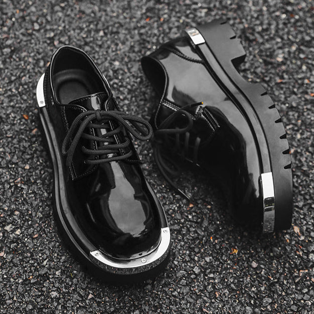 Metal plated Derby shoes black chunky sole grunge platform gothic boots