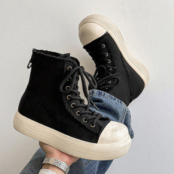 Platform denim boots white platform catwalk jean shoes big sole grunge punk trainers 00s style