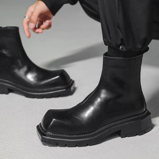 Square toe platform boots black chunky sole punk rocker shoes 90s style grunge ankle boots