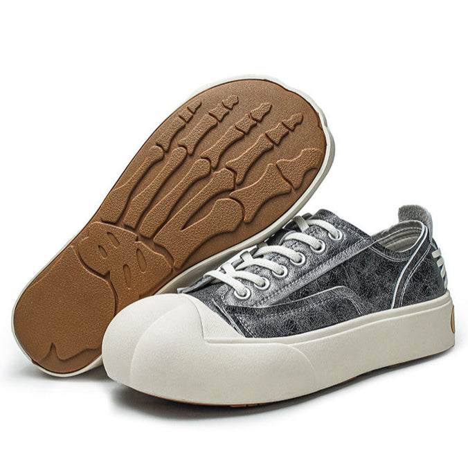 Platform faux leather sneakers grey futuristic round toe chunky sole skater shoes grunge punk trainers