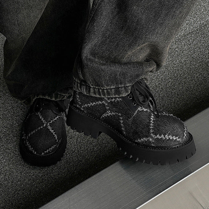 Distressed denim smart shoes grey ripped grunge Derby boots classic smart retro sneakers