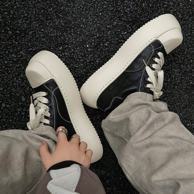 Platform gothic sneakers black faux leather round toe chunky sole skater shoes grunge punk trainers