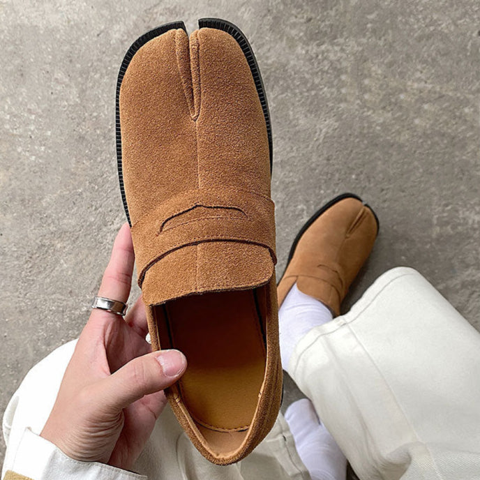 Suede Tabi shoes brown unisex smart style split toe loafers going out coctail party boots