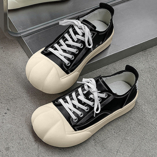 Platform faux leather sneakers black futuristic round toe chunky sole skater shoes grunge punk trainers