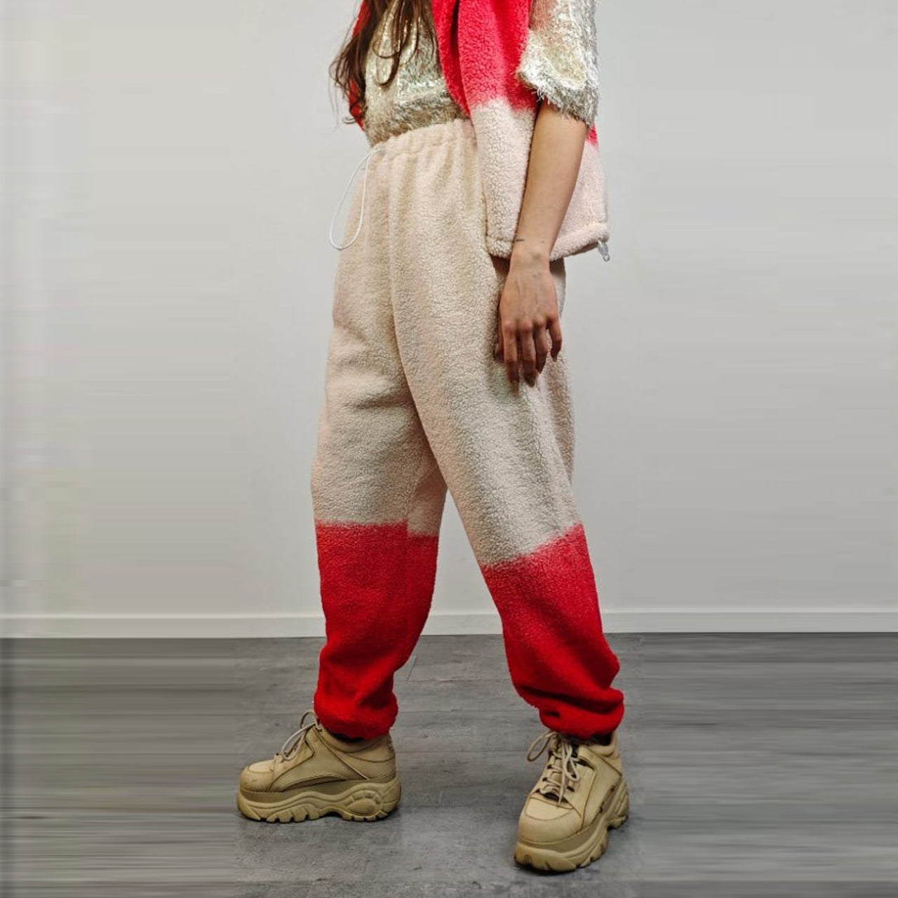 Gradient fleece joggers red gradient trousers rave sports set burning man outfit festival tracksuit carnival bottoms fancy tracksuit pants