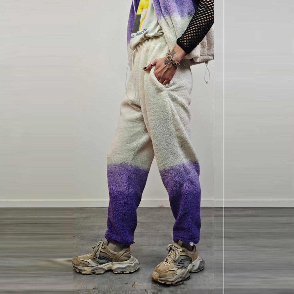 Cropped hooded fleece jacket purple gradient short rave bomber sports set burning man outfit detachable sleeves festival overcoat carnival