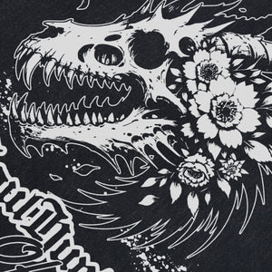 Fossil bones sleeveless t-shirt gothic skull print surfer vest 00s creepy tank top in acid wash black