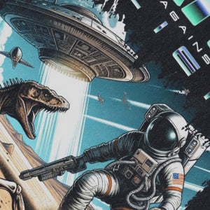 Alien monster sleeveless t-shirt creepy cartoon vest 00s retro spaceman tank top in acid wash black