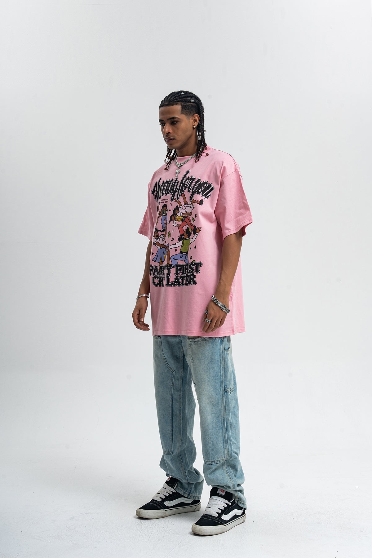 Party slogan t-shirt retro cartoon top 90s tee in black